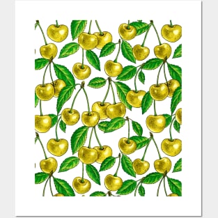 Yellow cherries on white Posters and Art